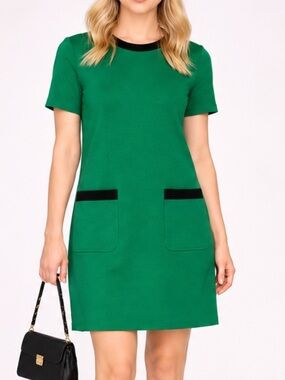 🔥 NWT DOSE green with black trim, short sleeve fine knit above knee dress size L
